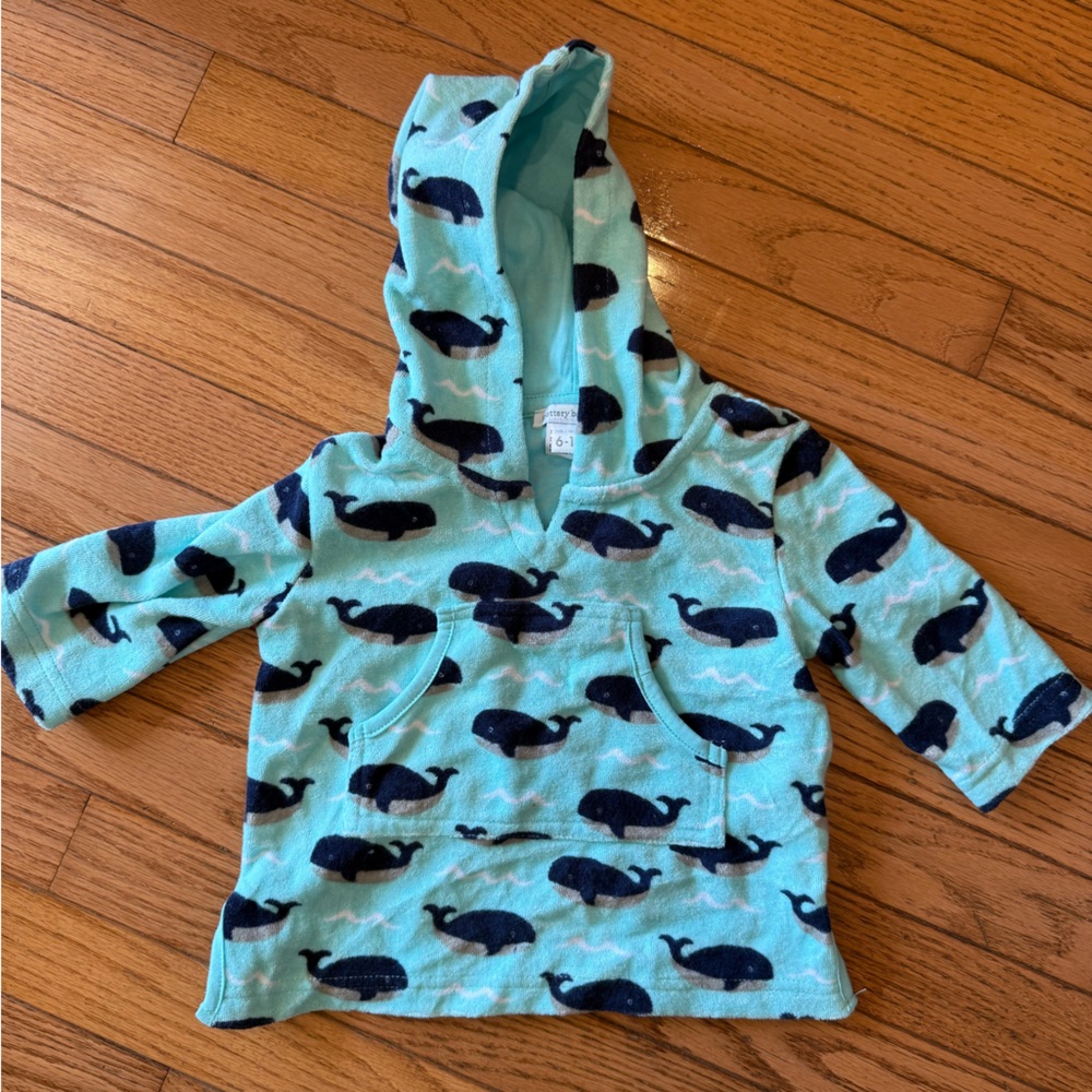 Pottery Barn Kids Aqua Whale Hooded Swim Towel Coverup